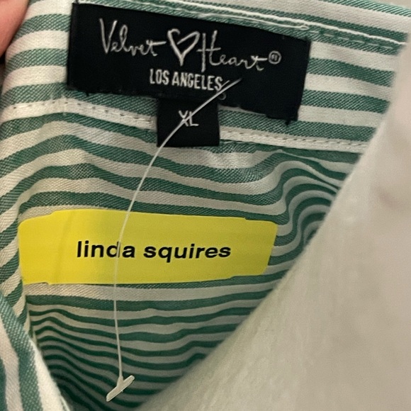 NWOT: VELVET HEART Green and White Striped Short Sleeve Button up Shirt Size XL - Picture 4 of 7